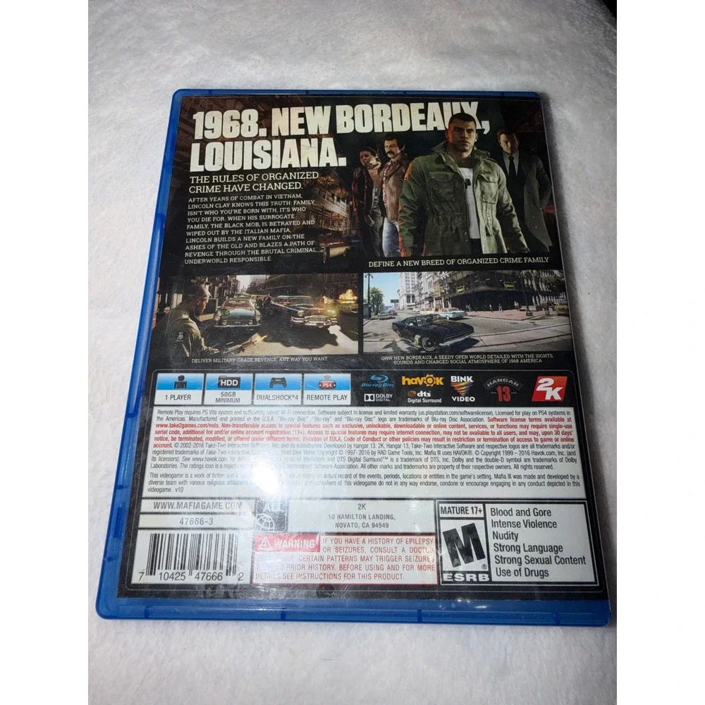 Mafia III Sony PlayStation 4 PS4 2K Games Hangar 13 Action Adventure 47666-3